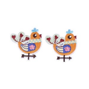 2 Multicolored rooster iron-on patch badges, weather vane for clothing to customize, to iron on