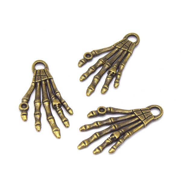 x10 breloques pendentifs métal bronze main de squelette, fabrication bijoux et loisirs créatifs