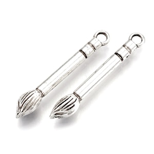 Antique silver metal brush charms back to school, miniature tool - Lot of 20/40 units