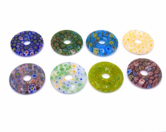 x2 Pendentifs donut en verre millefiori 34mm - couleurs divers