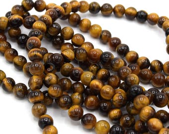 Collier Perles Oeil De Tigre 12mm - Environ 39cm 32 Pièces, Boules Taureau Faucon, Fabrication Artisanale