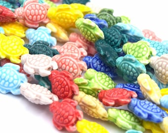 Mixed color enameled porcelain turtle beads - 1 string of 31 cm beads ~18 pcs 12.20