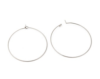 Lot De 10 Apprêts Pour Boucles D'oreilles Créoles - Acier Inoxydable, 35x31 Mm, Argenté