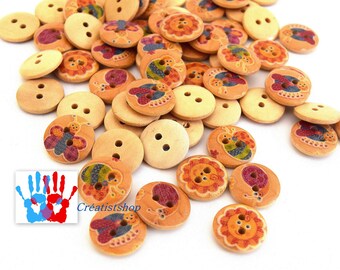 50 Bottoni In Legno A Forma Di Cerbiatto - Assortiti, 2 Fori, 23x28 Mm - Per Cucito E Scrapbooking - 3