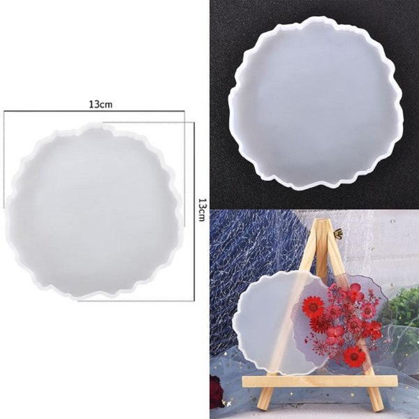 1 Moule en silicone rond plat dentelé, dessous de verre, plateau pour fabrication de décoration en résine époxy et polymère