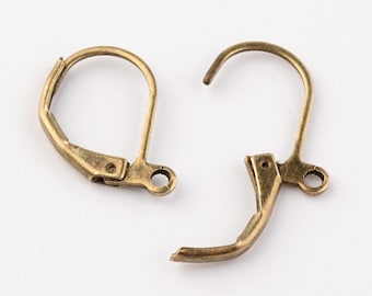 x20 small antique bronze brass earring hooks 10x15mm, Bronze brass metal earring hooks