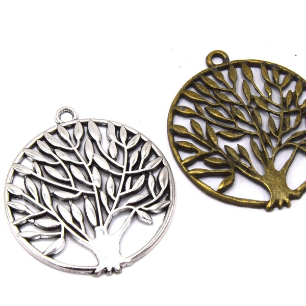 x2 pendentifs arbre de vie argent / bronze antique/mixte-  42mm - B46