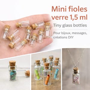 Mini glass bottle with cork stopper, 1.5 ml – tiny glass bottle – DIY miniature vial image 5