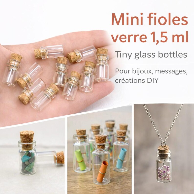 Mini glass bottle with cork stopper, 1.5 ml – tiny glass bottle – DIY miniature vial image 5