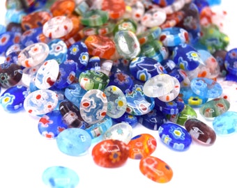 Cabochons en verre millefiori ovale à fond plat multicolore 8x6mm - lot de 20 unités