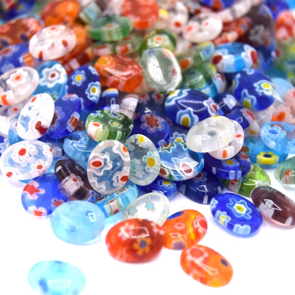 Cabochons en verre millefiori ovale à fond plat multicolore 8x6mm - lot de 20 unités