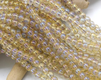 x100 Round Glass Beads AB Transparent Rainbow ~6mm - Jewelry Making