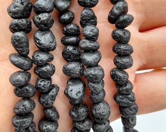 1 stand of black lava beads nuggets ~39cm (15.35")