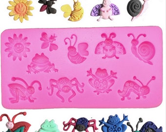 x1 Stampo in silicone morbido animali, insetti primaverili, creazione di gioielli in resina, fimo, ...