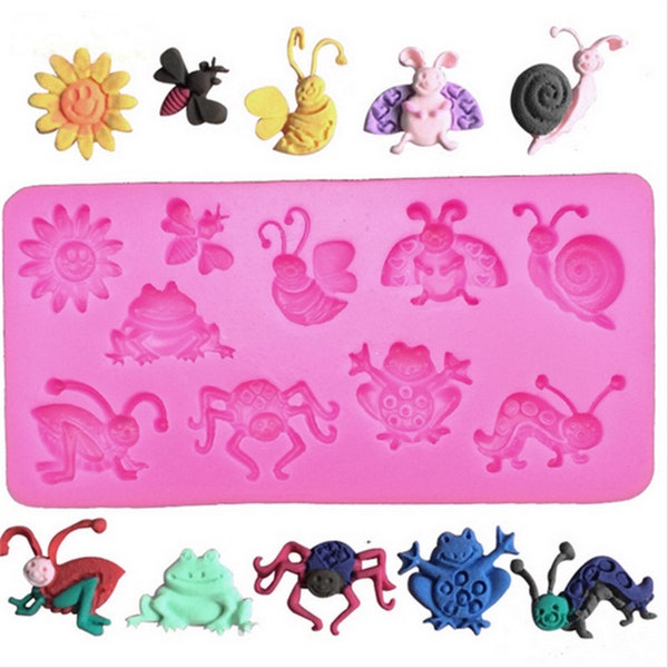 x1 Moule Souple en Silicone animaux, insectes printemps,  fabrication de bijoux en résine , fimo, ...