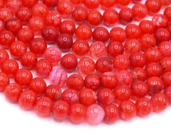 Perles 6mm agate rouge craquelés - lot de 20/40 unités