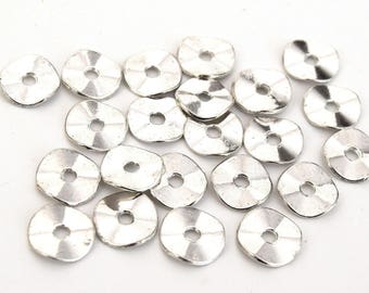 Perles rondelles intercalaires ondulées métal argent veilli 9mm PM47 - Lot de 20/50/100 unités