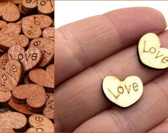 Small wooden hearts inscription LOVE for Decoration jewelry scrapbooking lot of 40/80 hearts
