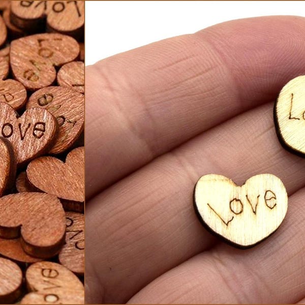 Petits coeurs en bois inscription LOVE pour Décoration bijoux scrapbooking lot de 40/80 coeurs