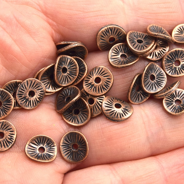 Perles rondelles intercalaires ondulées métal cuivre 9mm bead spacers - metal beads  - Par lots de : 20 / 30 / 50 unités