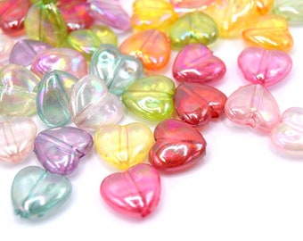 Lot de perles 'coeurs multicolores 11mm AB - Lot de 50/100 unités