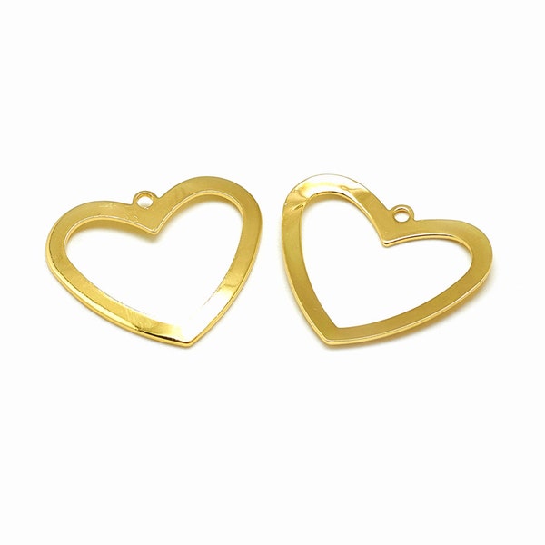 Pendentifs coeur pLaqué or 18k,  24mm - Lot de 2 unités