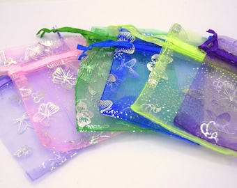 Sachets organza papillons couleur mixte ,Pochette  bijoux ,sac cadeau,  sac à personnalisés, bourse mariage,  9x7mm lot de 10/50 unités