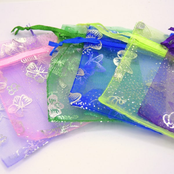 Sachets organza papillons couleur mixte ,Pochette  bijoux ,sac cadeau,  sac à personnalisés, bourse mariage,  9x7mm lot de 10/50 unités