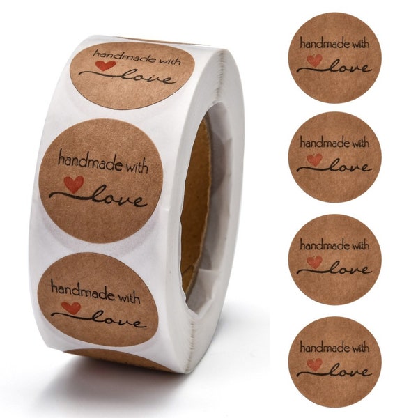 Etiquettes autocollant d'emballage ronde "Handmade with Love"