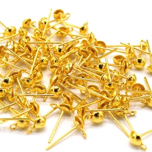 Half-ball stud earrings, gold-colored rod Ø4.3mm, pack of 50 units