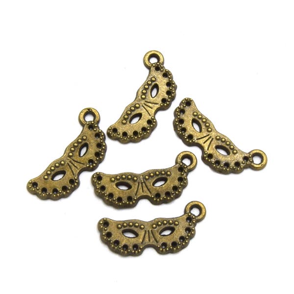 Breloques Masques de carnaval, loup déguisement couleur bronze / argent 23mm, lot de 10/20 unités