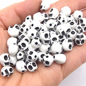 Skull beads - white and black acrylic skull skull 10 mm Lot of 50/100 units