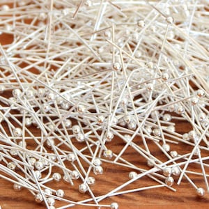 Apprêts Clous, Tiges à tête boule Argenté en laiton  30x0.6mm - lot de 100/200 unités