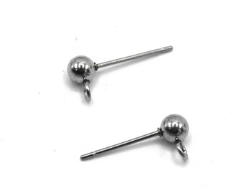 Clous d'oreilles Acier inoxydable 304  tête boule tige 16x4 mm, support boucles d'oreilles, lot de 10 unités