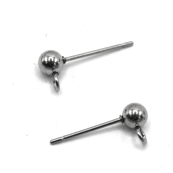 Clous d'oreilles Acier inoxydable 304  tête boule tige 16x4 mm, support boucles d'oreilles, lot de 10 unités