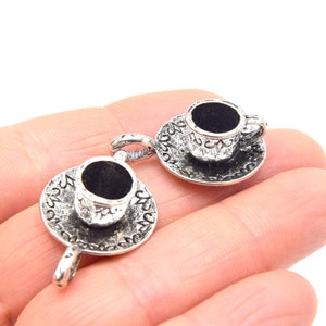 Cups charms pendants 3D metal Tibetan silver - Set of 5 units