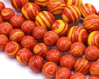 Round red malachite beads 8/6mm - 1 rosary