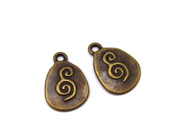 Pendentif ovale bronze gravé spirale - Lot de 5/10/20 unités