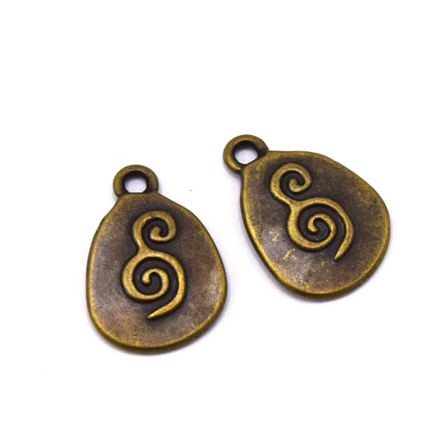 Pendentif ovale bronze gravé spirale - Lot de 5/10/20 unités