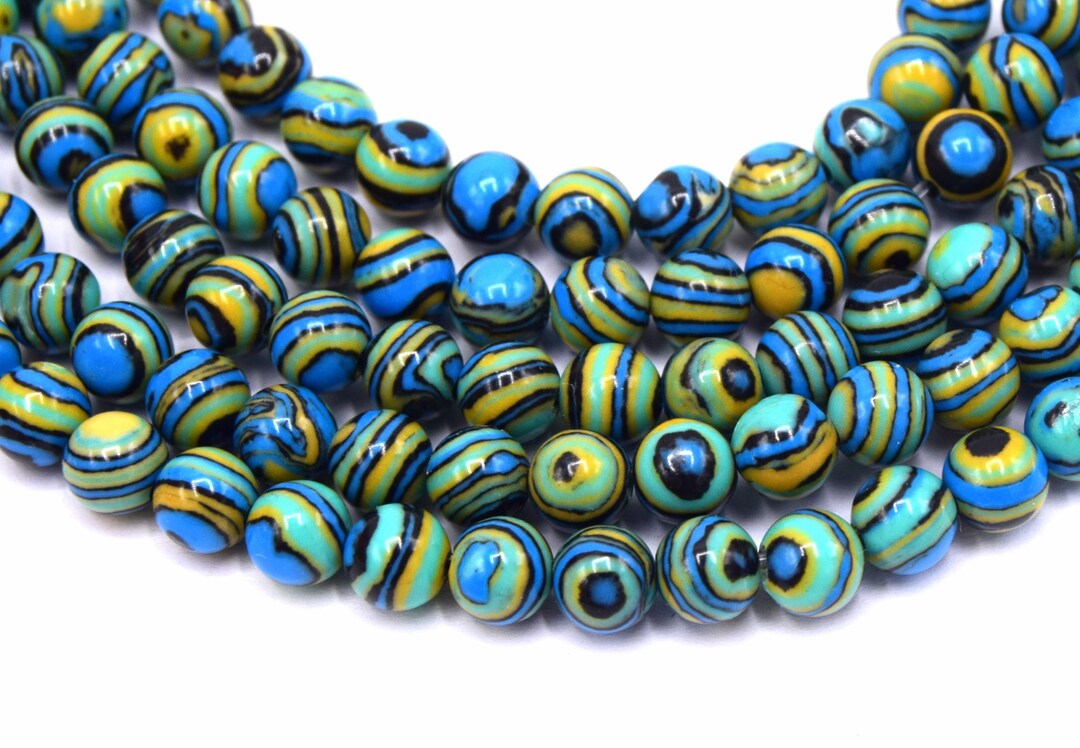 Cuentas redondas de piedra natural para hacer joyas, cuentas de malaquita azul, collar de pulsera de 4/6/8/10/12/0.551 in, color azul, diámetro del artículo: 0.472 in, 32 unidades