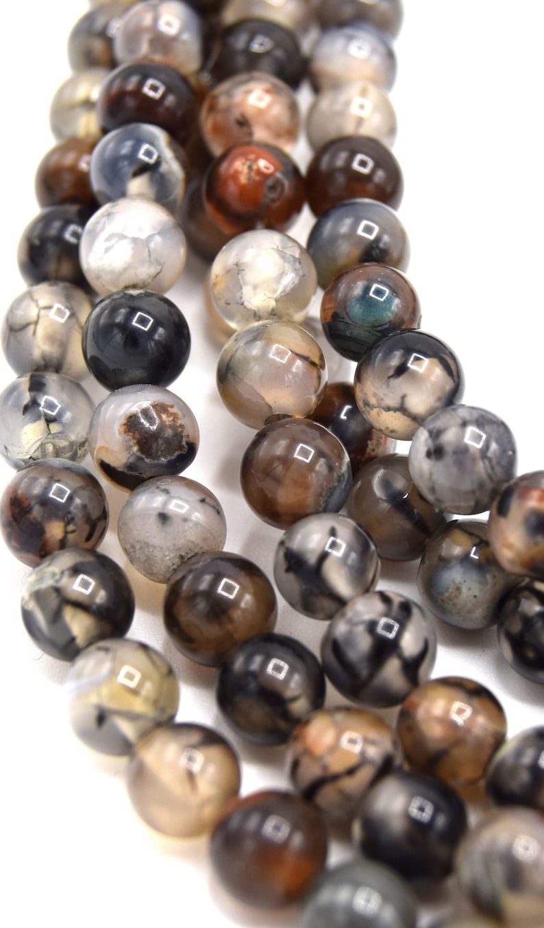 Bracelet Perles Agate Veine De Dragon Fait Main - Taille Sur Mesure Homme/Femme