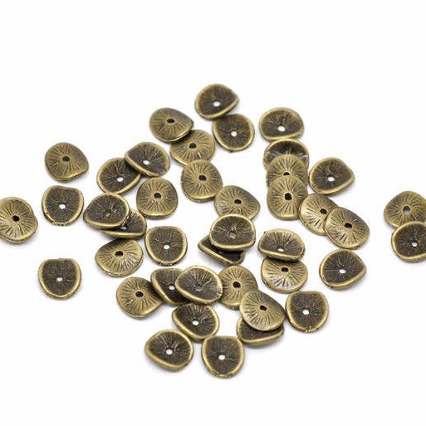 x50 rondelles intercalaires ondulées striées métal Bronze 10x9mm pm46