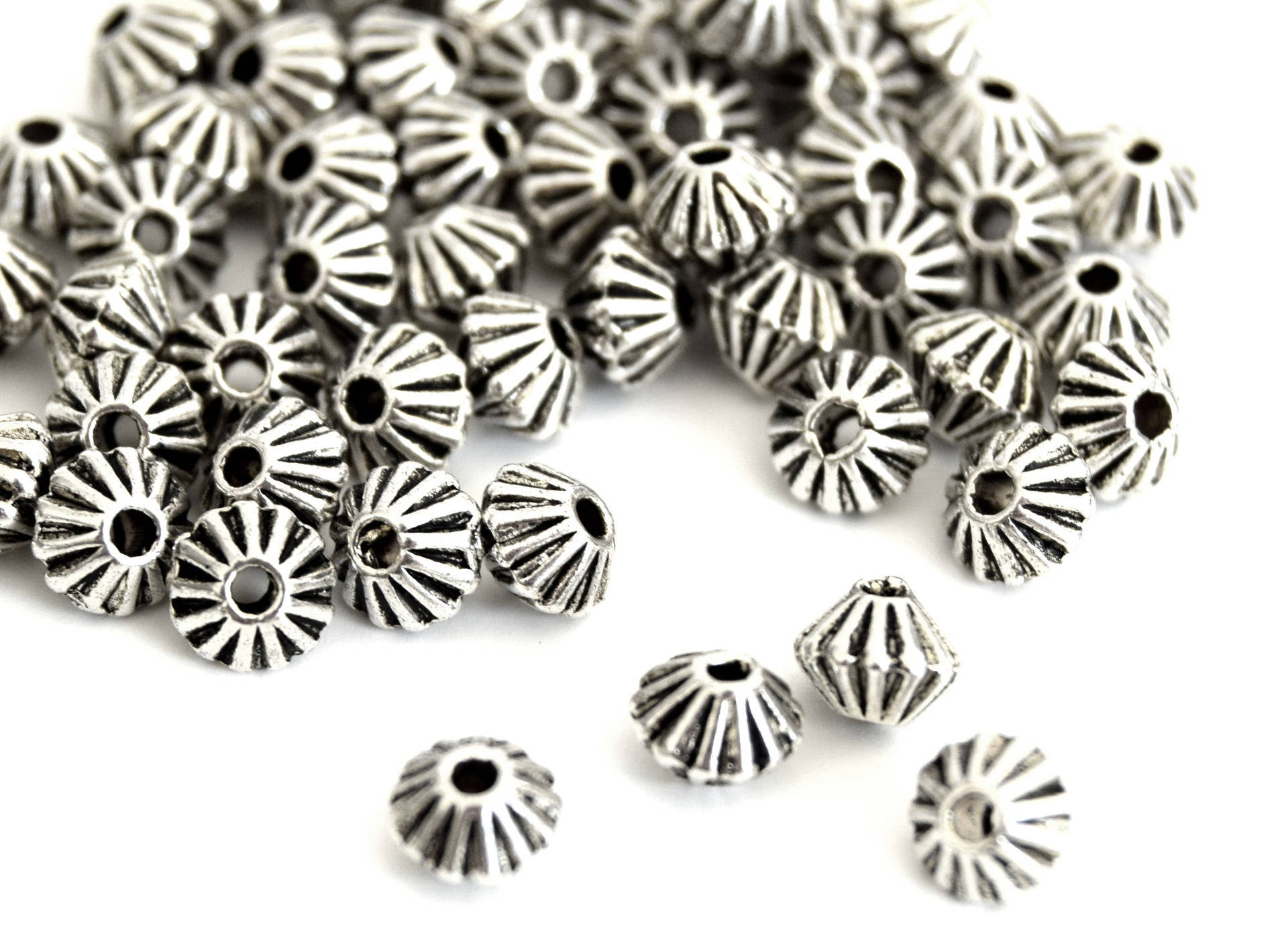 Lot De 15 Perles "toupies" Lisses En Argent 925 - 4,4 Mm - Réf. DIVOL4 - Neuf