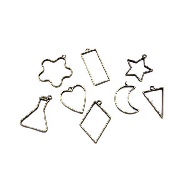 Rectangle,triangular,star,drop,heart,flowers hollow pendants,connector charms pendant,open frame,resin bezel