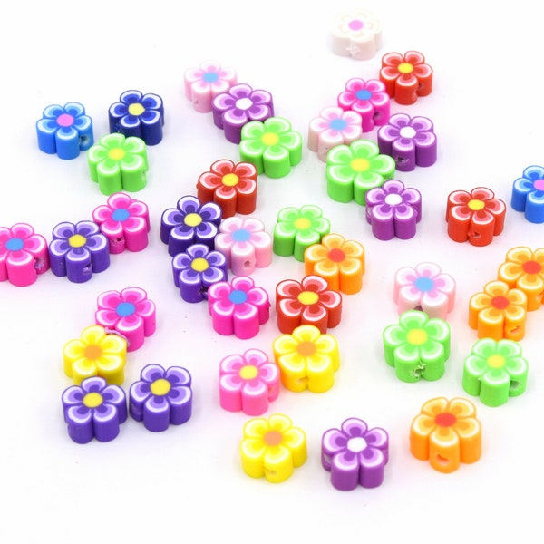 Perles forme fleurs de prunier multicolore en argile de polymère 20/50 unités