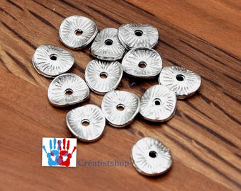 Rondelles intercalaires ondulées métal argenté 9mm lot de 20/40 perles  PM18  Intercalary corrugated washers beads 9mm silver metal