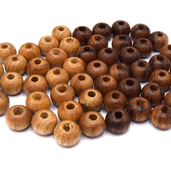 Perles en bois de chataignier clair/fonçé artisanal Français ronde typ européenne grand trou Ø12mm Lot de 20/40/80/100 unités