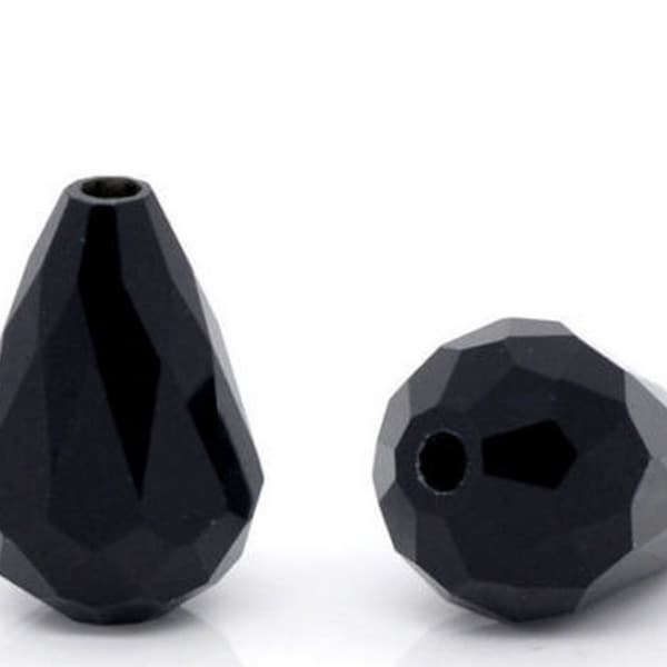 Perles noires à facettes forme goutte en verre Lot de 5/10/20 unités