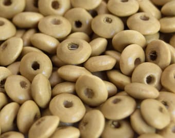 3x6mm beige runda träpärlor, platta runda träpärlor, förpackning med 100/200/500 pärlor