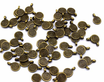 Breloque ronde bronze spirale - Lot de 30/50 unités